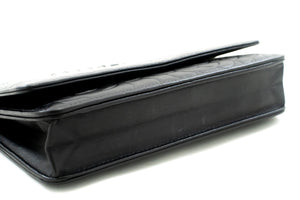 CHANEL Μαύρο πορτοφόλι καμέλια ανάγλυφο σε αλυσίδα WOC τσάντα ώμου SV L96 hannari-shop