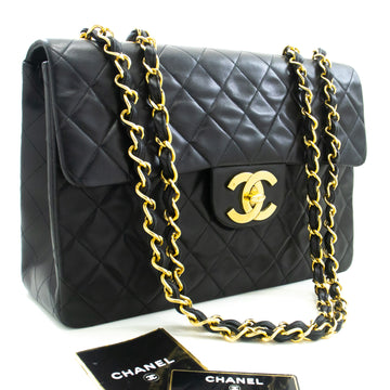 CHANEL Classic Large 13" Flap Chain Shoulder Bag Black Lambskin m12 hannari-shop