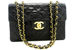 CHANEL Classic Large 13" Flap Chain Shoulder Bag Black Lambskin m12 hannari-shop