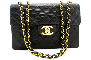 CHANEL Classic Large 13" Flap Chain Shoulder Bag Black Lambskin m12 hannari-shop