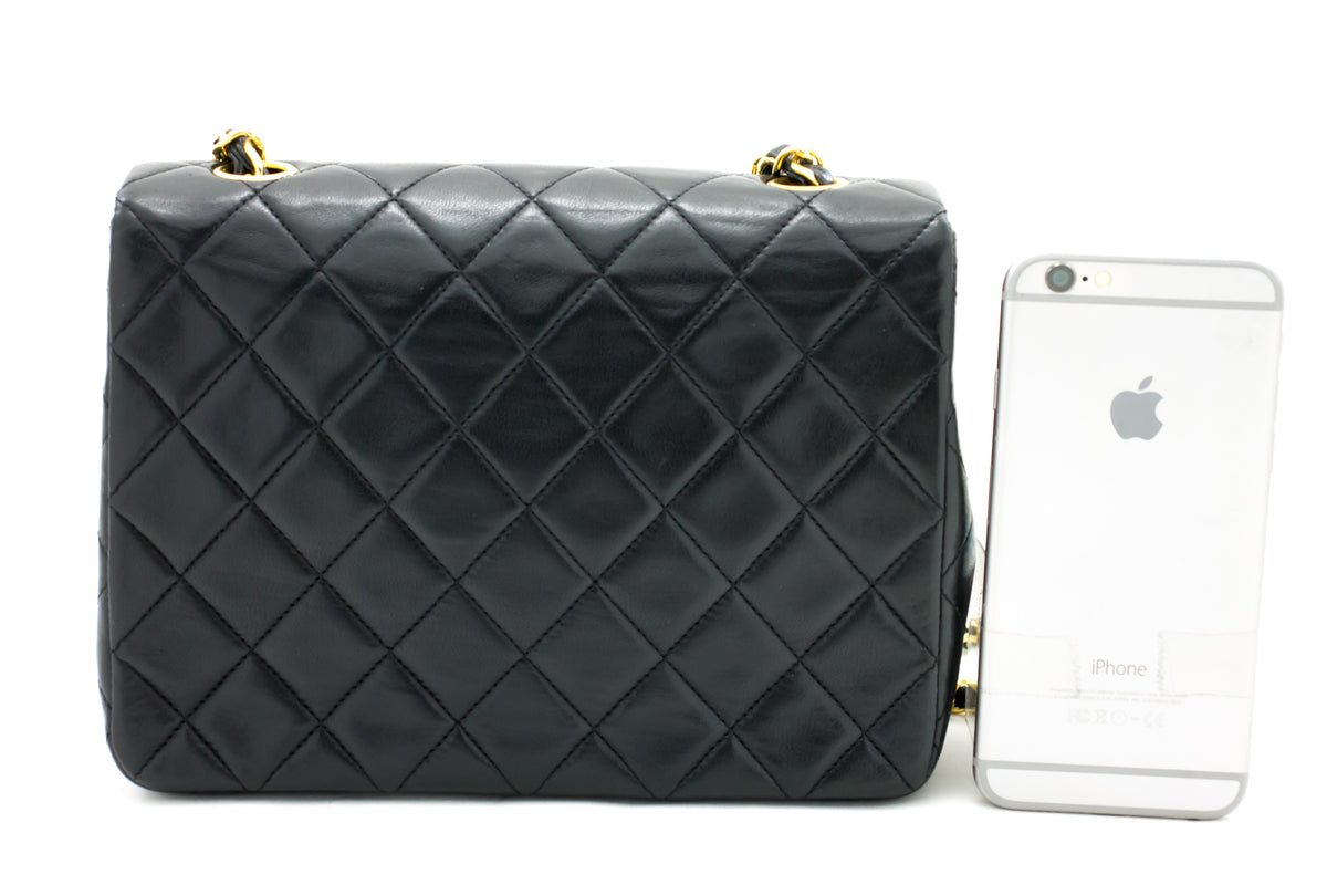 Chanel Black Leather Gold Hardware Square Flap Bag vintage For