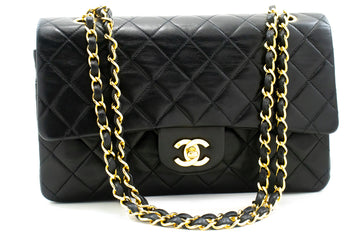 CHANEL Classic Double Flap 10" Chain Shoulder Bag Black Lambskin m19 hannari-shop
