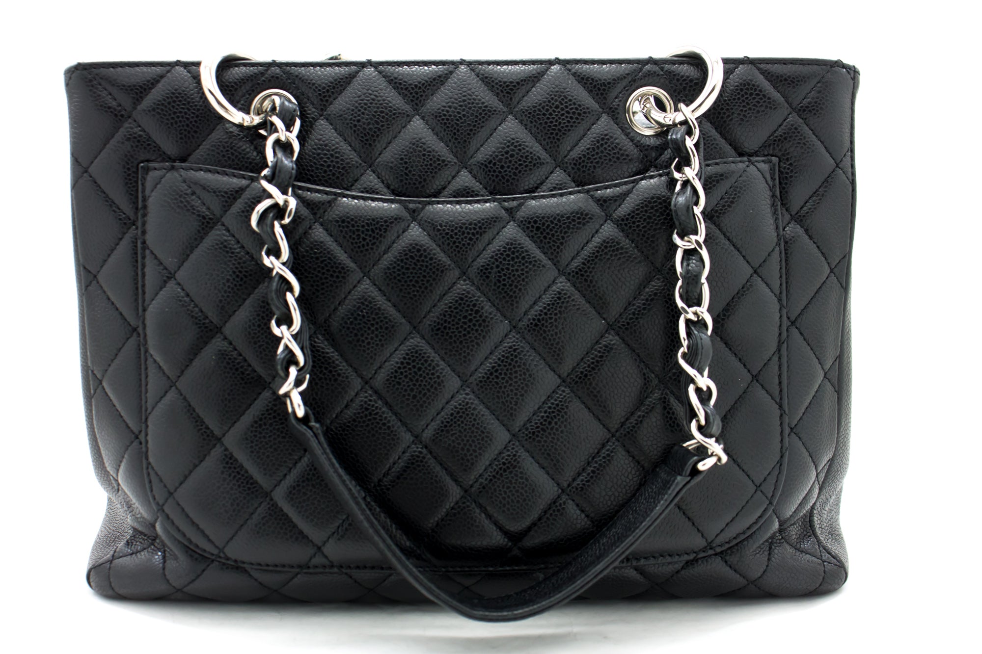 CHANEL Caviar GST 13 Grand Shopping Tote Chain Shoulder Bag Black