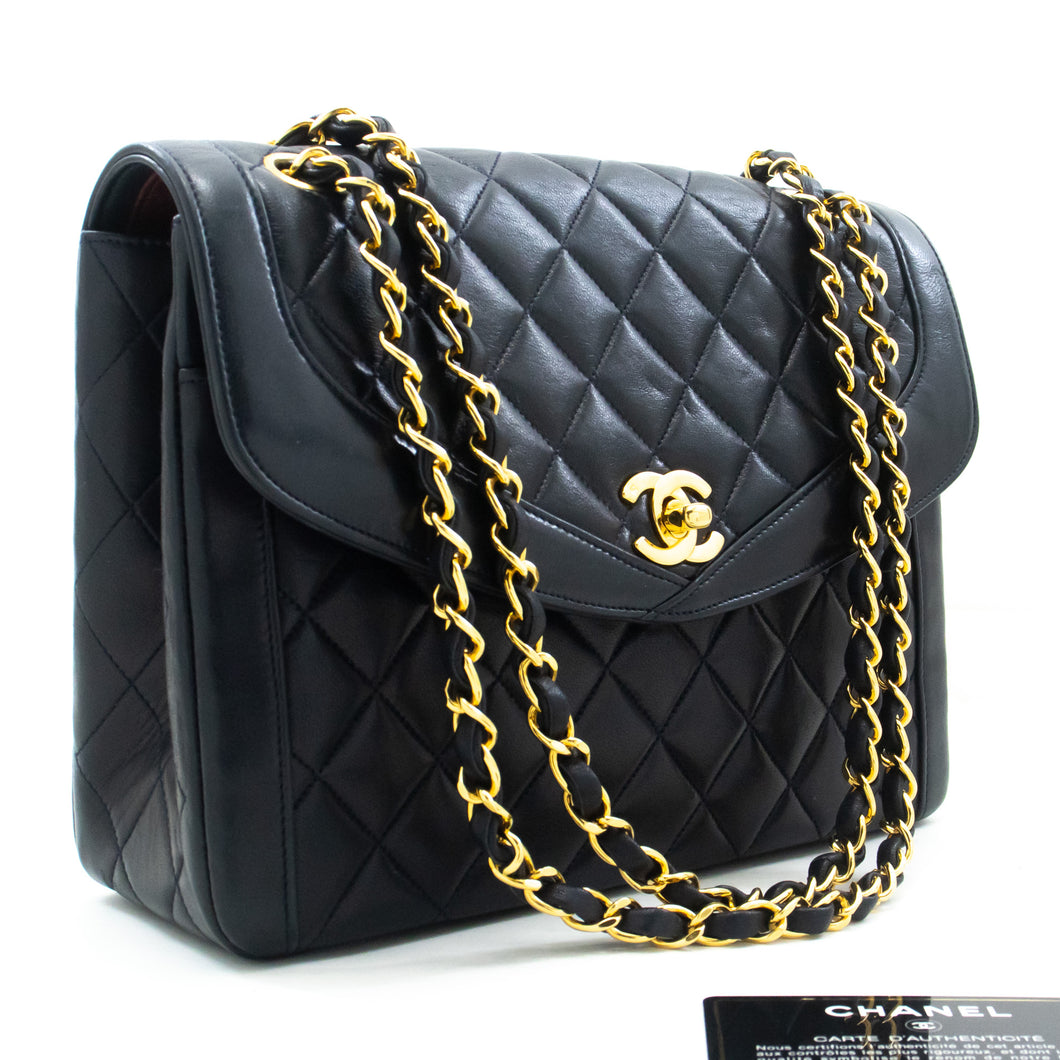 CHANEL NAVY Vintage Chain Shoulder Bag Lambskin Quilted Flap Purse m42 hannari-shop