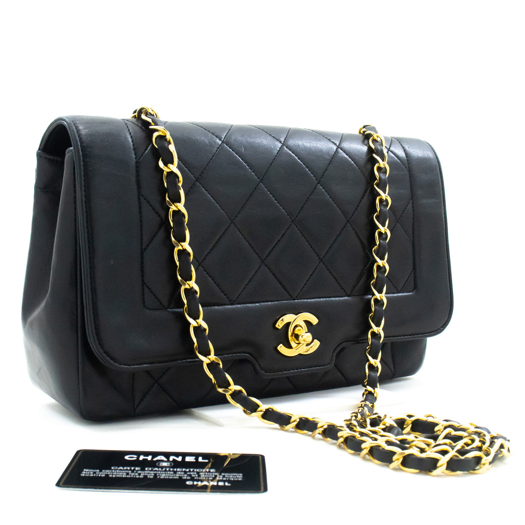 CHANEL Vintage Medium Chain Shoulder Bag Black Lambskin Quilted m38 hannari-shop