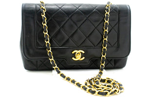 CHANEL Vintage Medium Chain Shoulder Bag Black Lambskin Quilted m38 hannari-shop