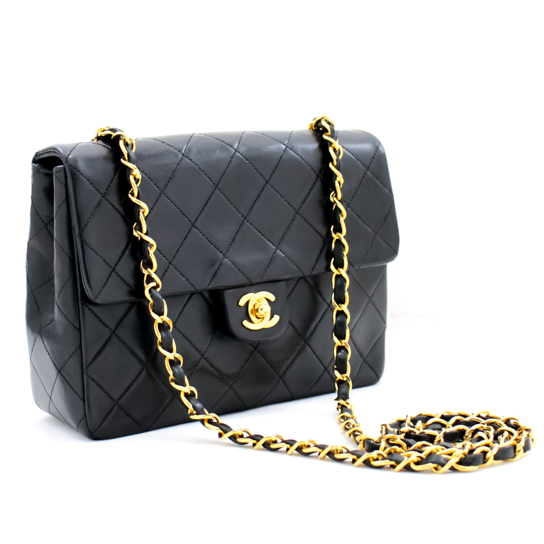 CHANEL Mini Square Small Chain Shoulder Bag Crossbody Black Quilt g36 hannari-shop