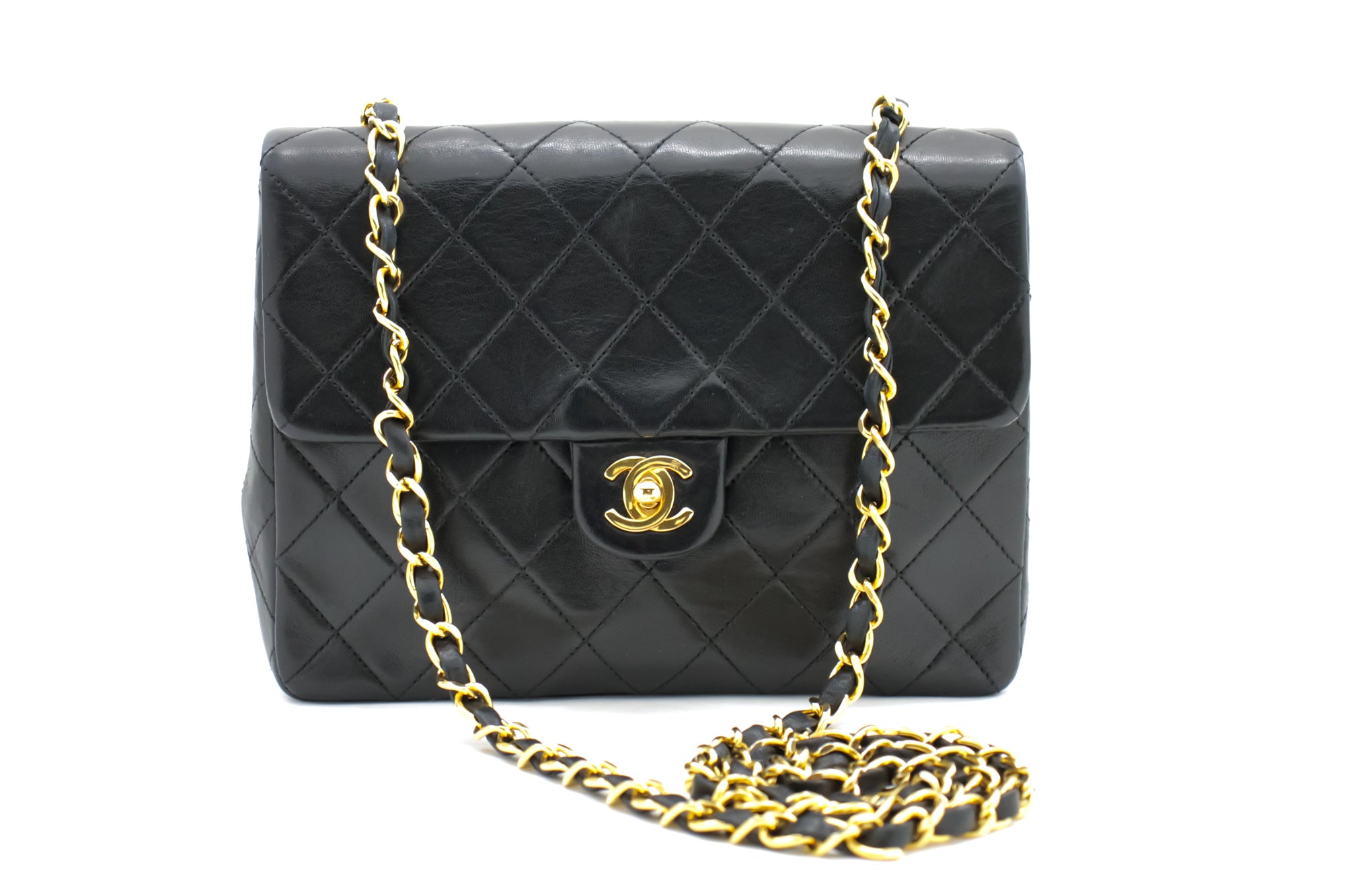 Chanel Green Quilted Lambskin Classic Square Flap Mini