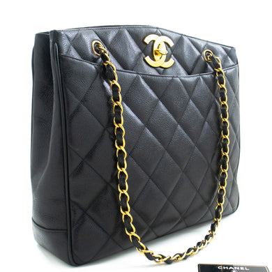 CHANEL Caviar Large Chain Shoulder Bag Black Quilted Leather m22 hannari-shop