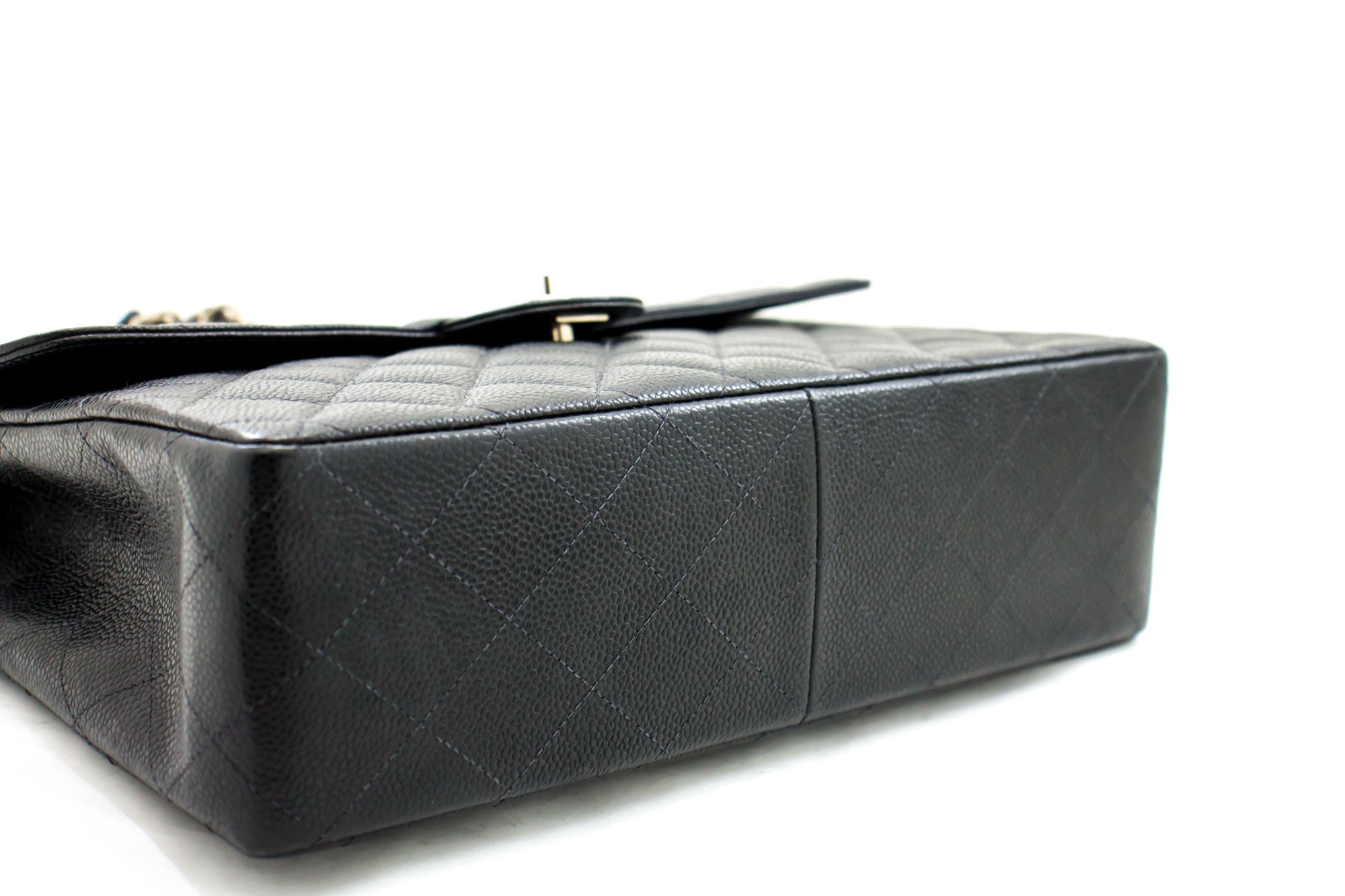 Chanel Classic Large 11 Chain Shoulder Bag Black Grained Calfskin H58
