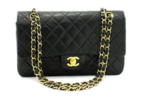 CHANEL 2.55 Double Flap Medium Chain Ramen Bag Black Lambskin i51 hannari-shop