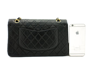 CHANEL 2.55 Double Flap Medium Chain Ramen Bag Black Lambskin i51 hannari-shop