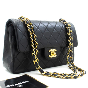 CHANEL Classic Double Flap 9" Chain Shoulder Bag Black Lambskin m67 hannari-shop