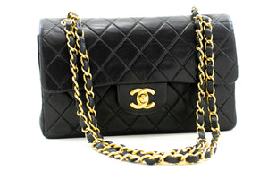 CHANEL Classic Double Flap 9" Chain Shoulder Bag Black Lambskin m67 hannari-shop