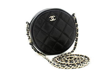 CHANEL Round Zip Caviar Small Chain Shoulder Bag Black Quilted m55 hannari-shop