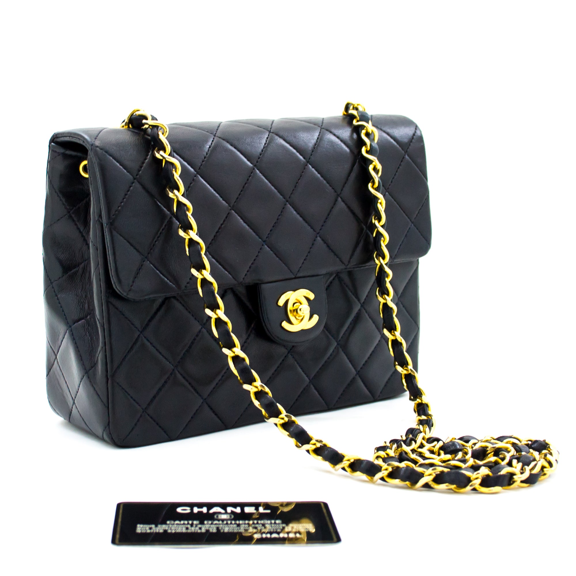 CHANEL Mini Square Small Chain Shoulder Bag Crossbody Black Quilt i58 –  hannari-shop