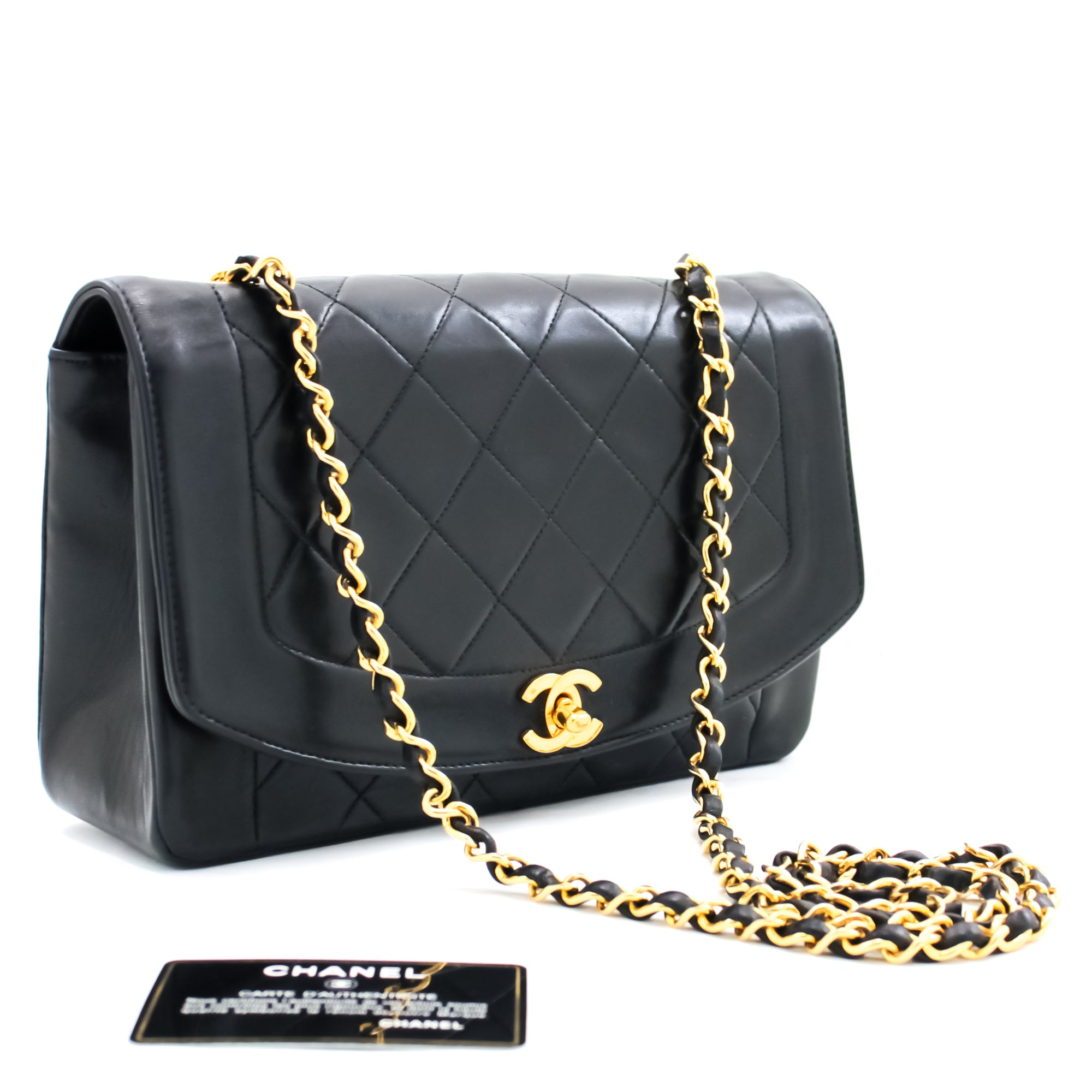 CHANEL Diana Flap Chain Shoulder Bag Crossbody Black Quilted Lamb