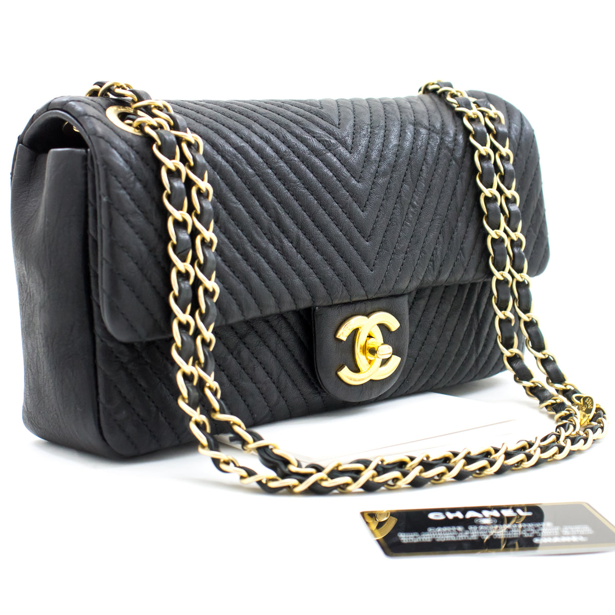 Chanel 2015 Chevron V-Stitch Leather Chain Flap Shoulder Bag i80 –  hannari-shop