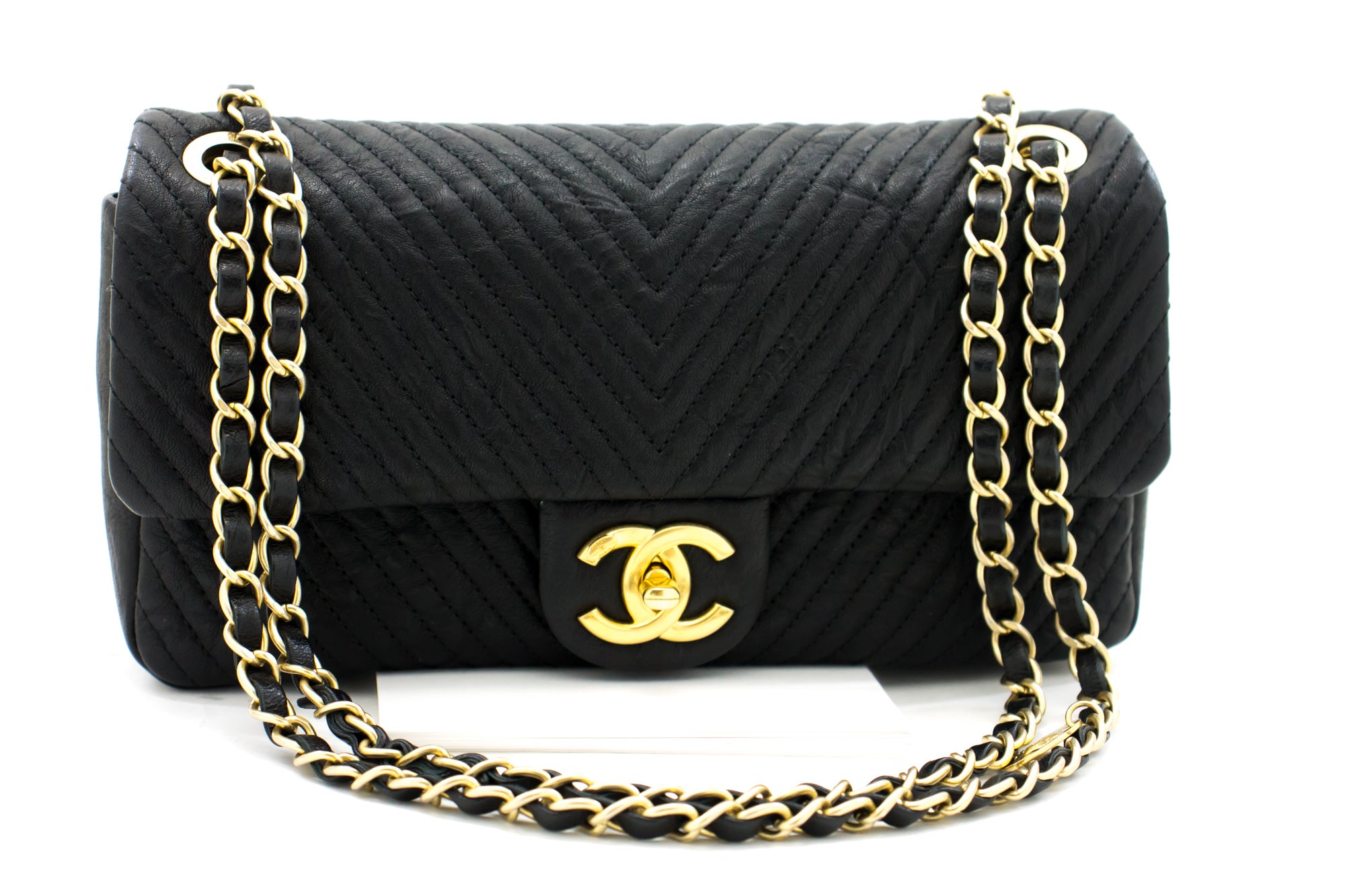 Chanel Chevron Shoulder Bag Black Lambskin