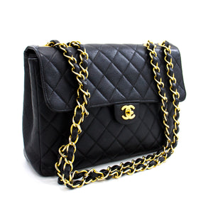 CHANEL Jumbo Caviar 11 Large Chain Shoulder Bag Flap Black Quilt