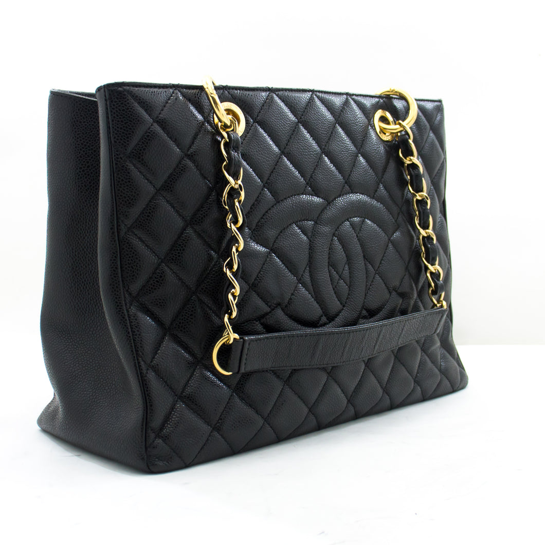 CHANEL Caviar GST 13 Grand Shopping Tote Chain Shoulder Bag Black i89 –  hannari-shop