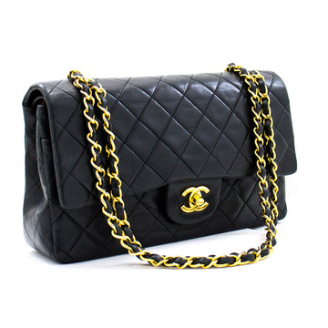 Chanel Classic Double Flap 10 Chain Shoulder Bag Black Lambskin i71