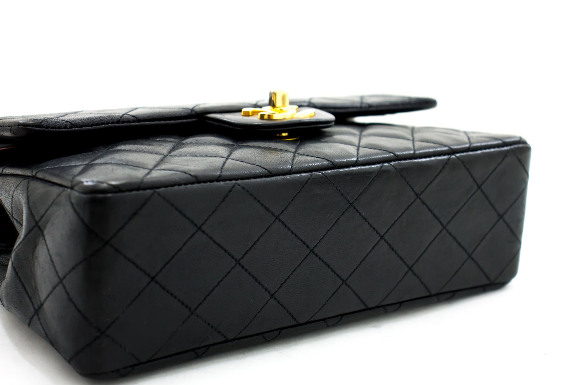 CHANEL 2.55 Double Flap 9 Chain Shoulder Bag Black Lambskin Quilt b54 –  hannari-shop