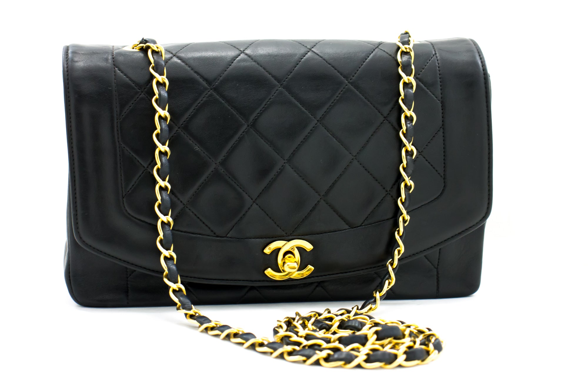 Chanel Diana Flap Chain Shoulder Bag Black Quilted Lambskin Purse H32