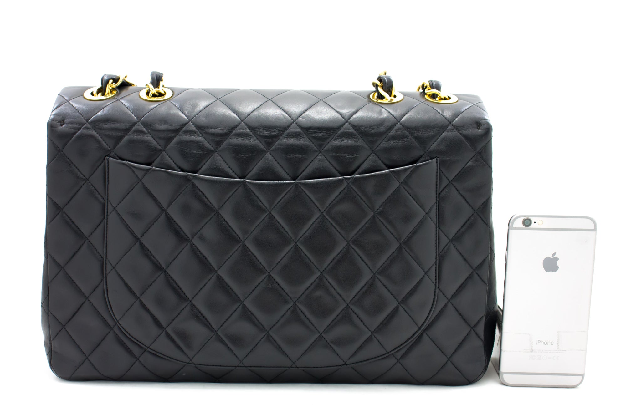 Chanel Classic Maxi 13 2.55 Flap Chain Shoulder Bag Black Lamb H22