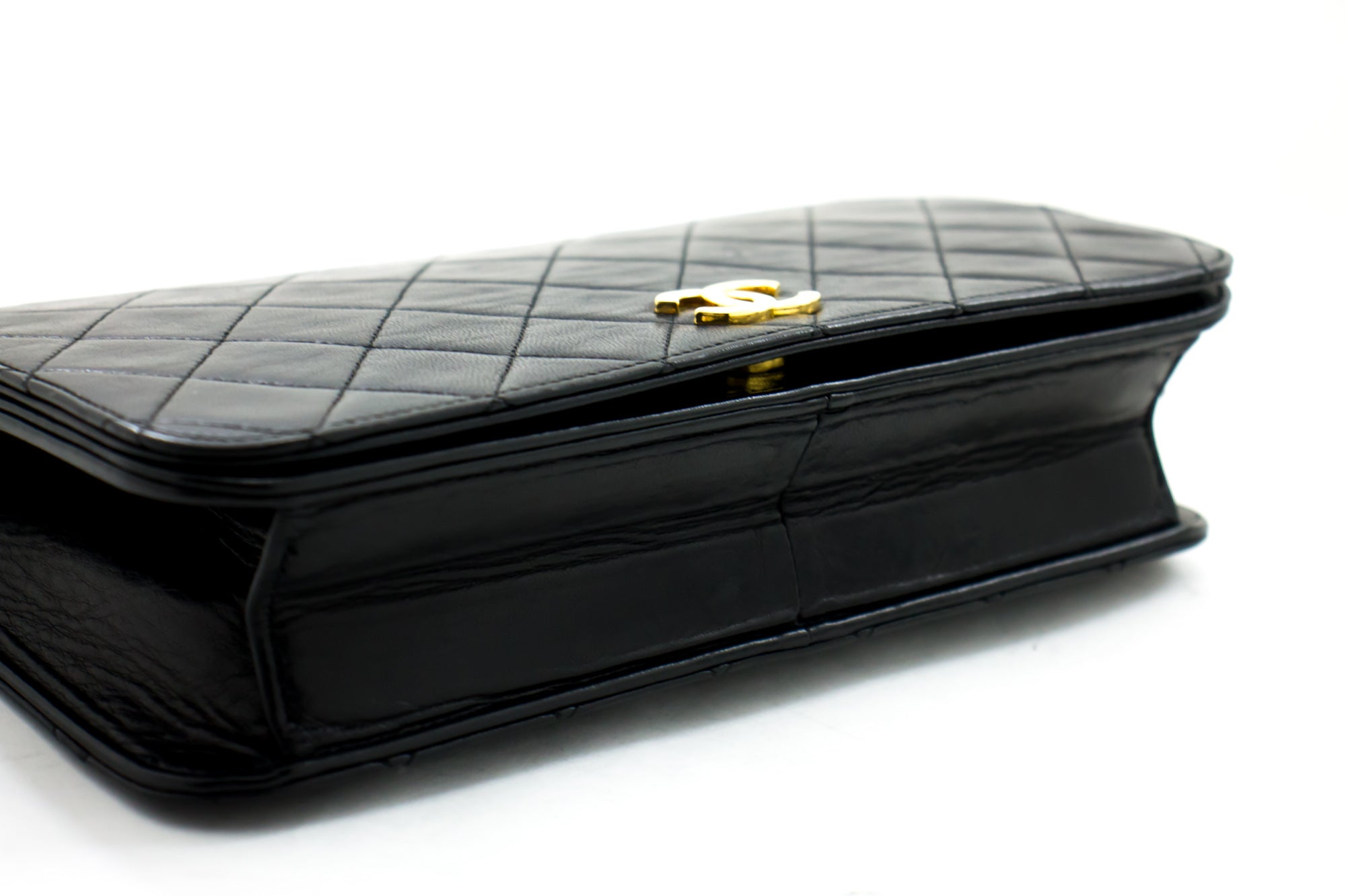 CHANEL Full Flap Chain Shoulder Bag Clutch Black Quilted Lambskin h33 –  hannari-shop