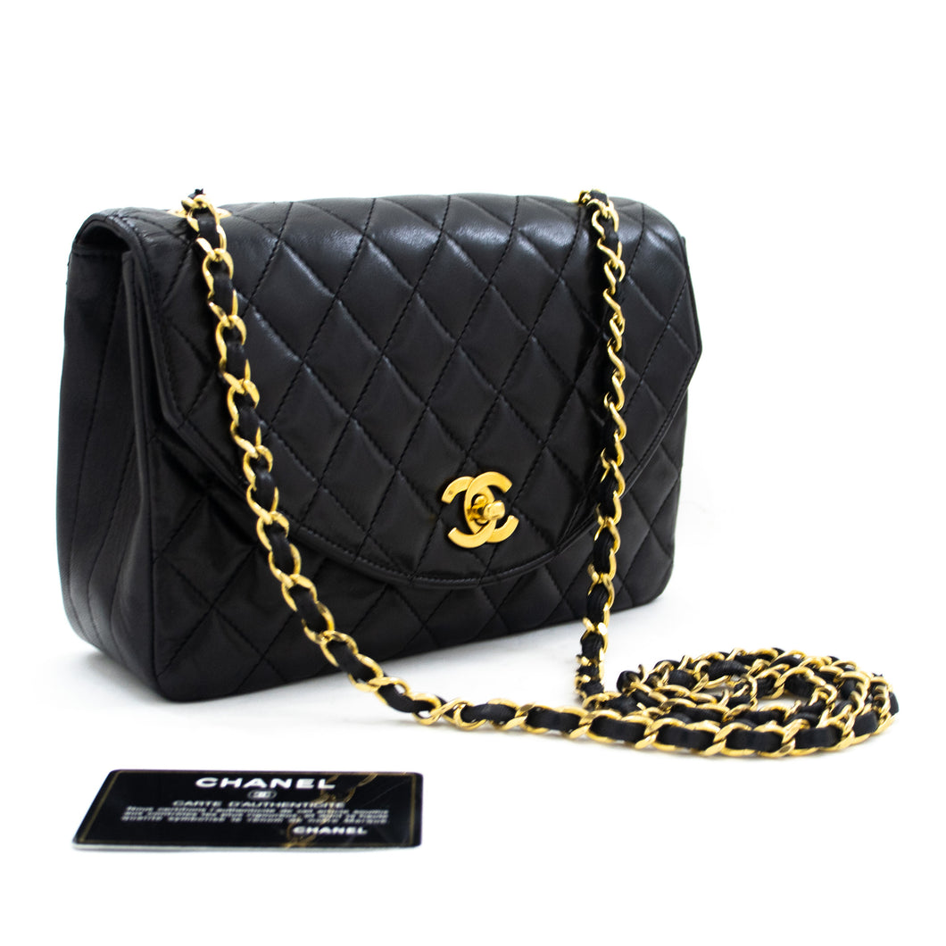 CHANEL Half Moon Chain Shoulder Bag Crossbody Black Quilted Flap 