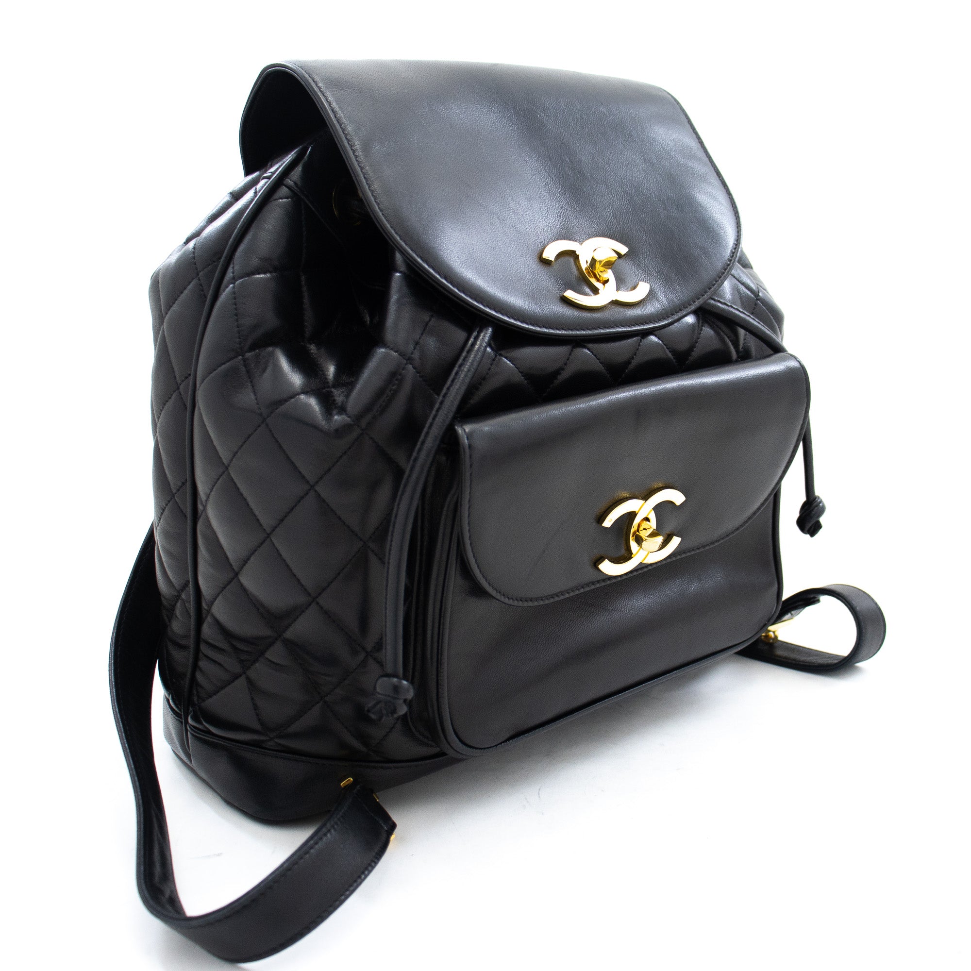 CHANEL Full Flap Chain Shoulder Bag Black Quilted Lambskin Leather j95 –  hannari-shop
