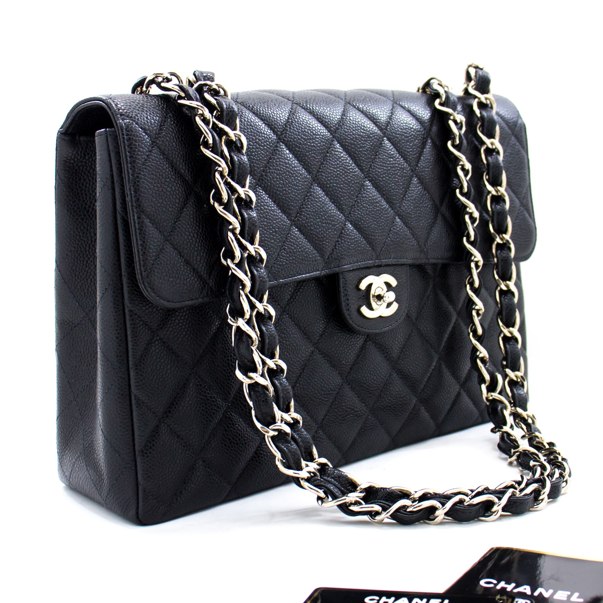 CHANEL Large Classic Handbag Chain Shoulder Bag Flap Black Caviar g66 –  hannari-shop