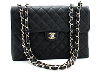 CHANEL Large Classic Handbag Chain Shoulder Bag Flap Black Caviar g66 hannari-shop