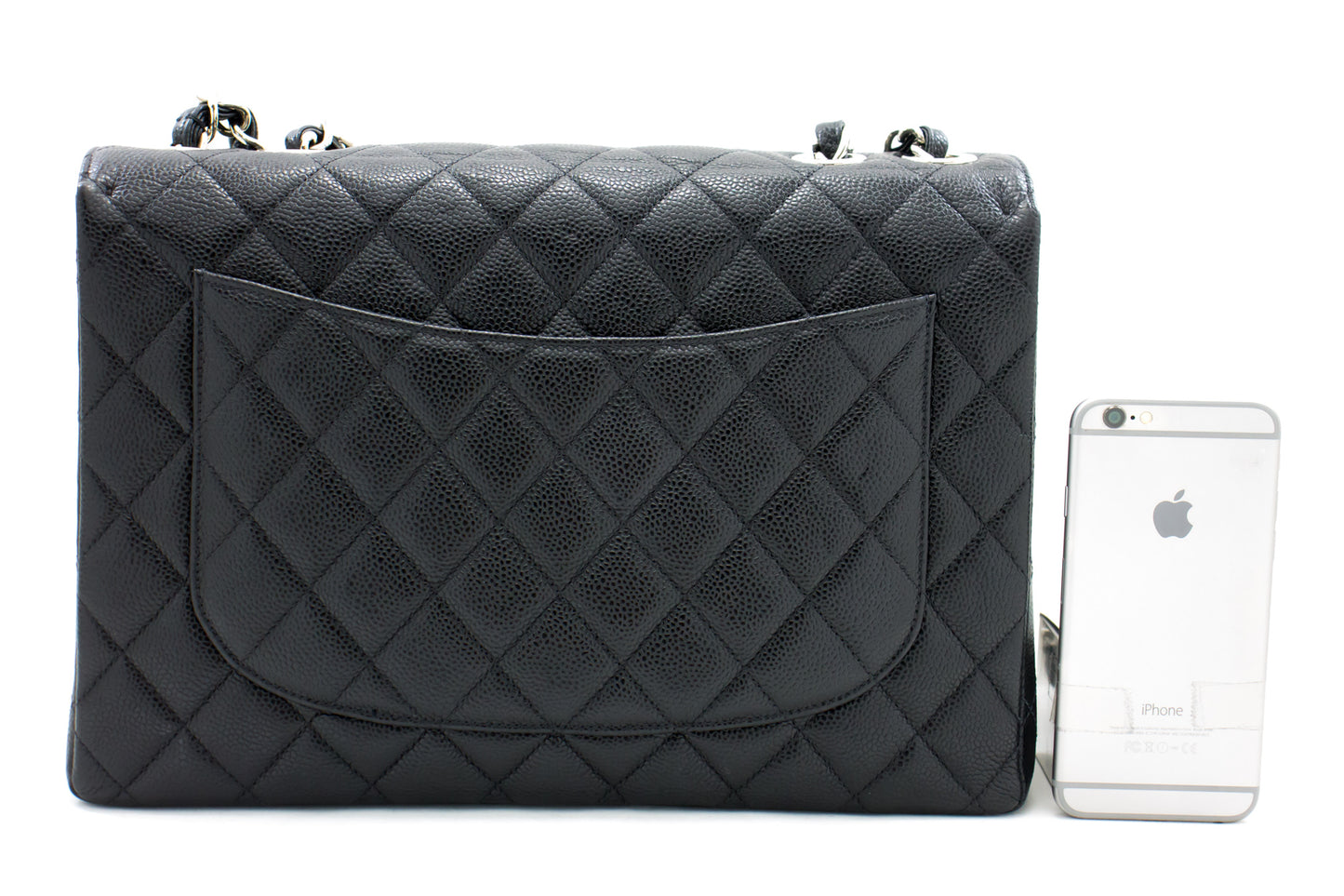 CHANEL Große Classic Handtasche mit Kettenriemen, Schultertasche, Klappe, Schwarz, Caviar-Leder g66 hannari-shop