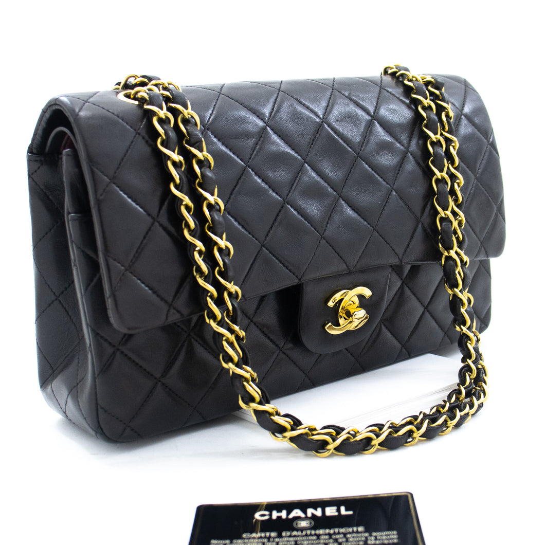 CHANEL Classic Double Flap 10 Chain Shoulder Bag Black Lambskin j20 –  hannari-shop