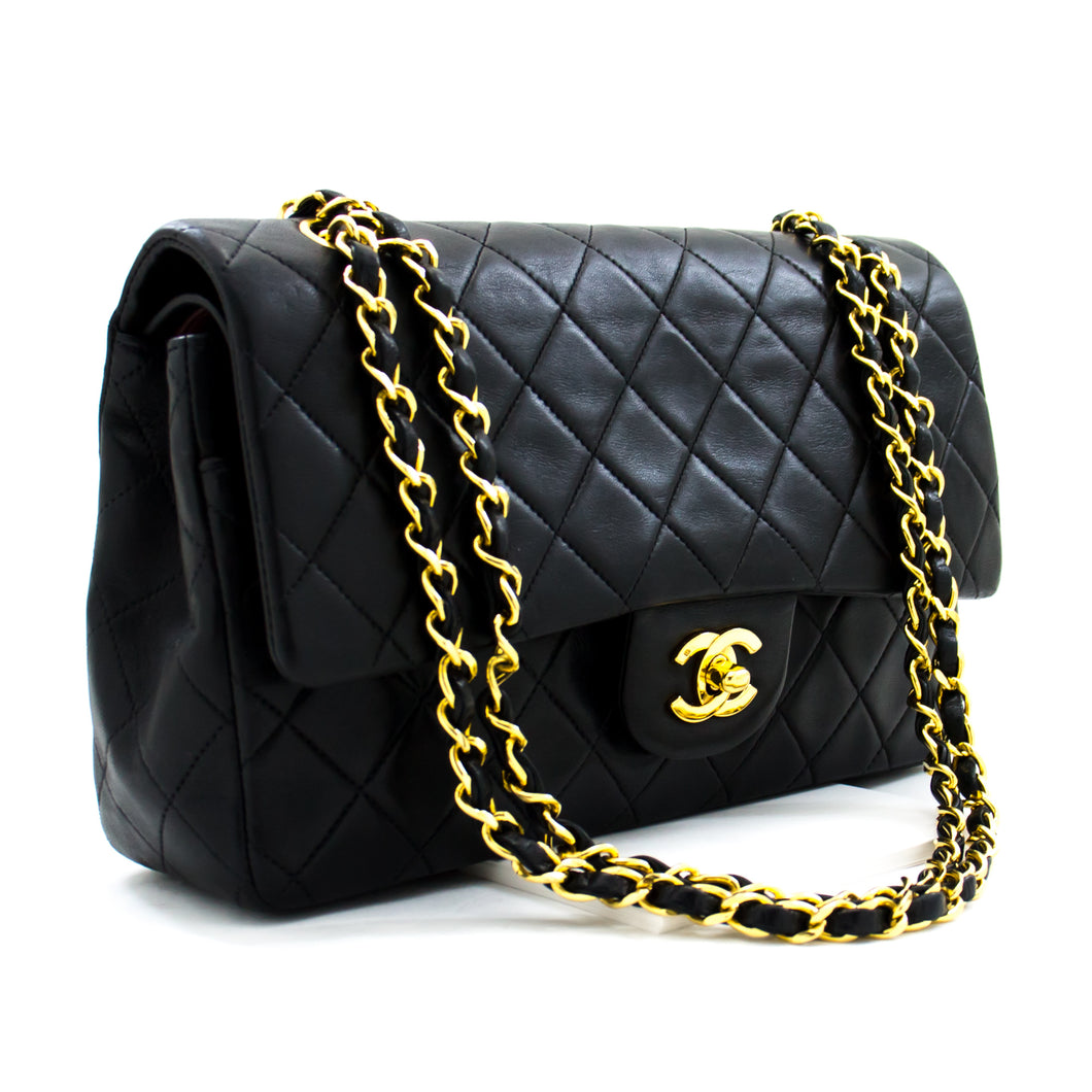 CHANEL 2.55 Double Flap Chain Shoulder Bag Black Lambskin Handbag h50 hannari-shop
