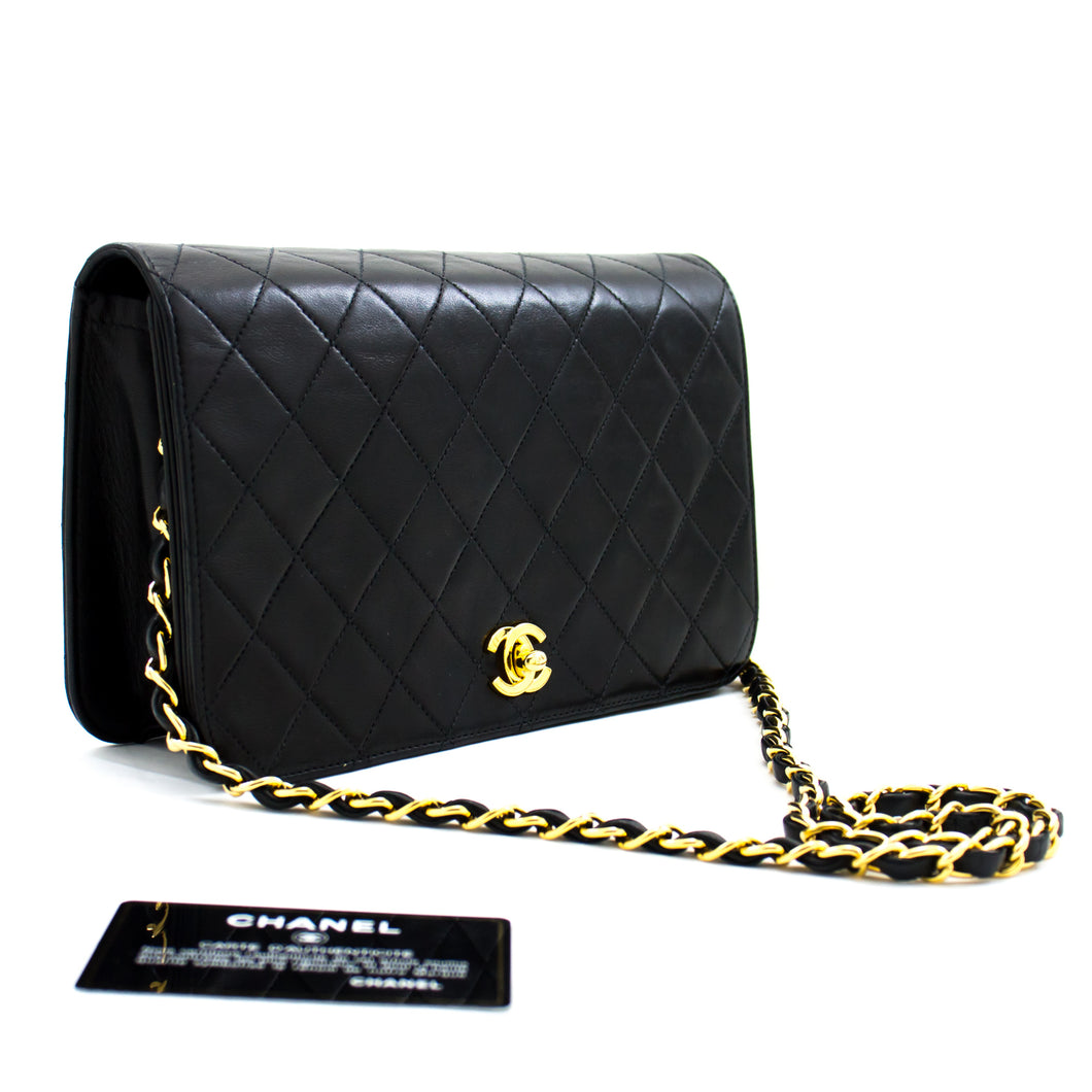 CHANEL Full Flap Chain Shoulder Bag Black Quilted Lambskin Leather h46 hannari-shop