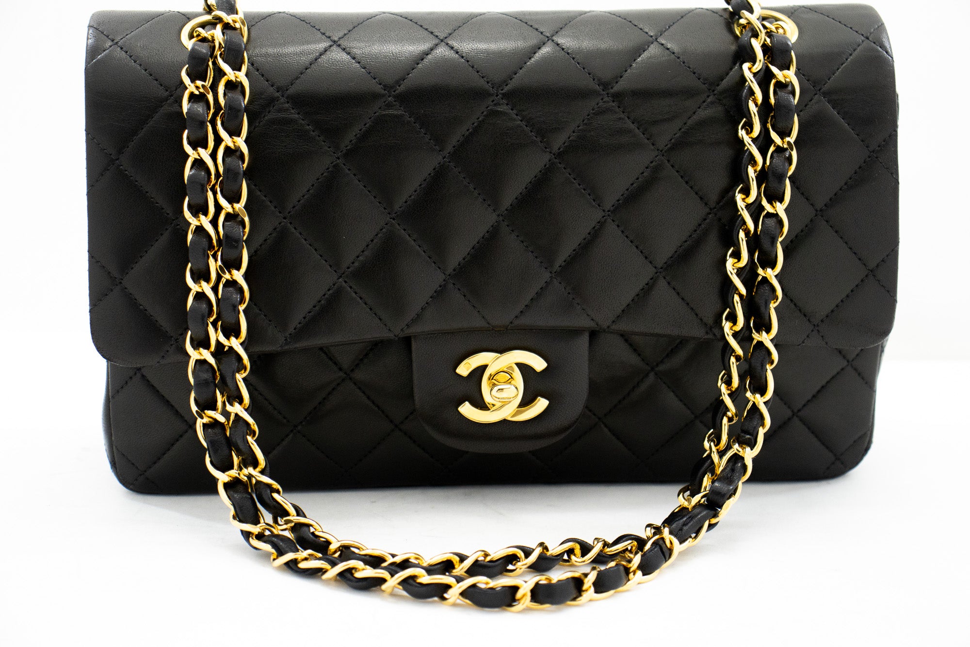 Chanel Classic Double Flap Chain Shoulder Bag Black Lambskin Purse K88