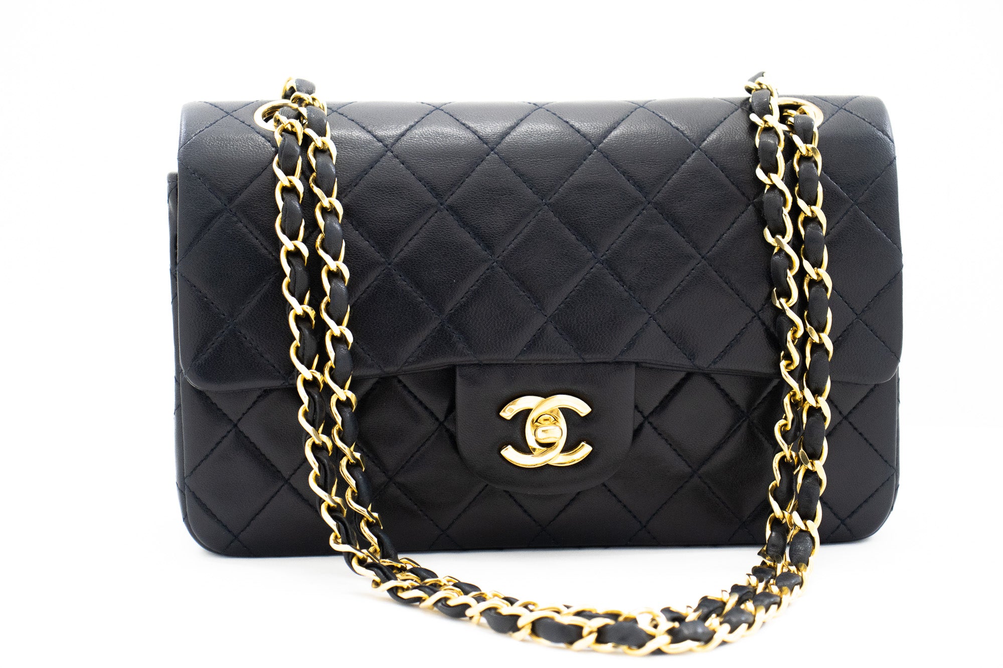 Chanel Classic Double Flap 9 Chain Shoulder Bag Navy Lambskin G71