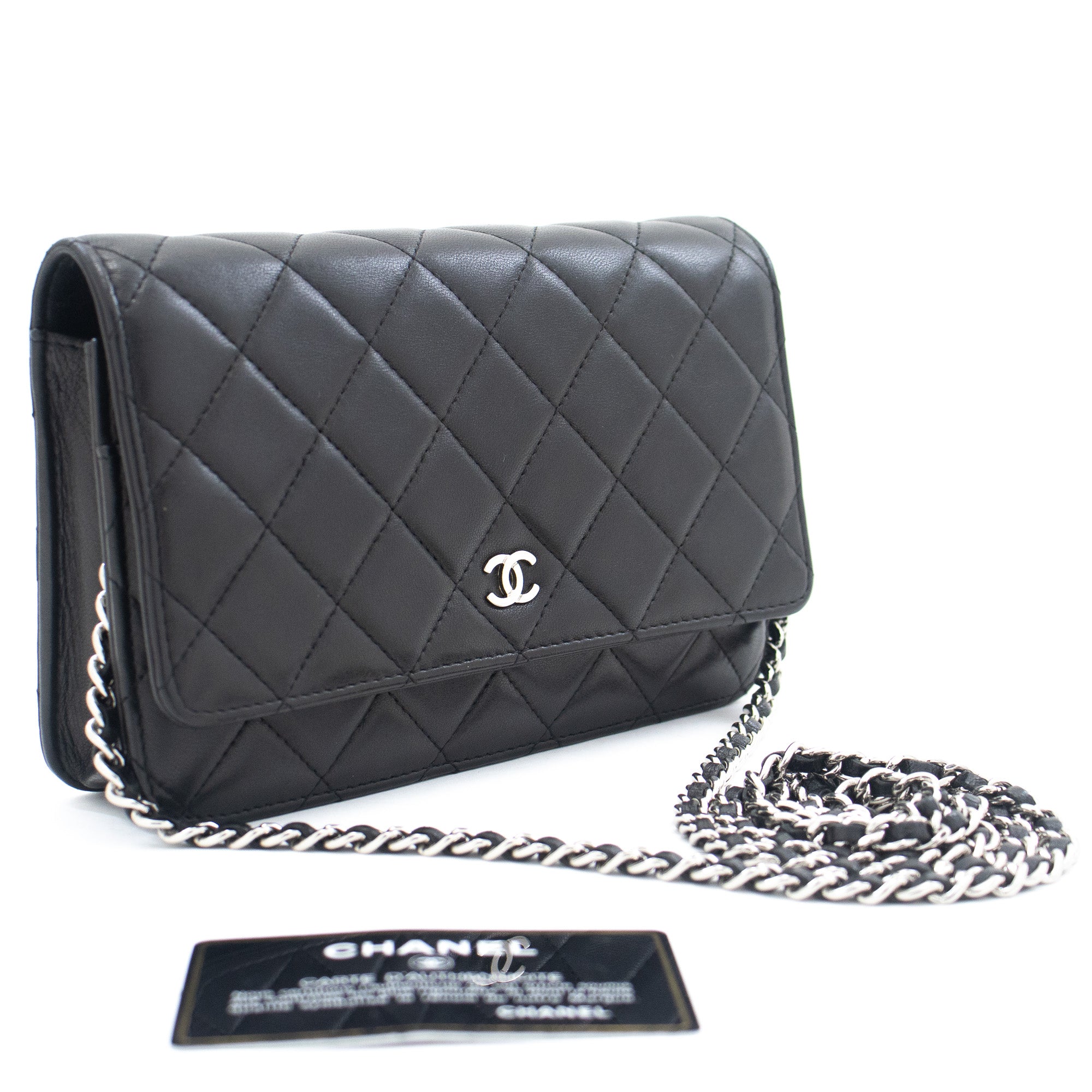CHANEL Black Classic Wallet On Chain WOC Shoulder Bag Lambskin j35