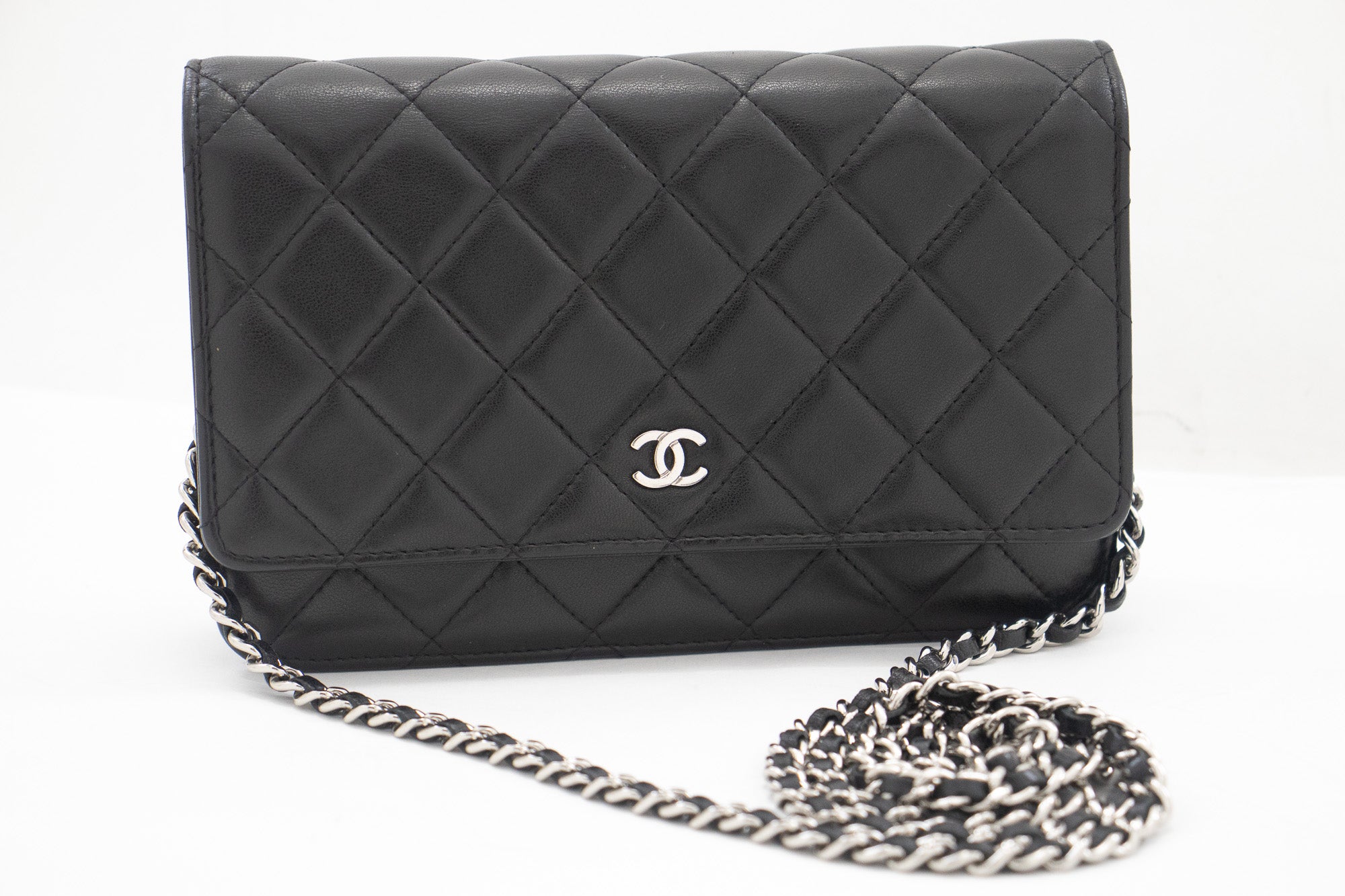 chanel wallet on chain black on black leather