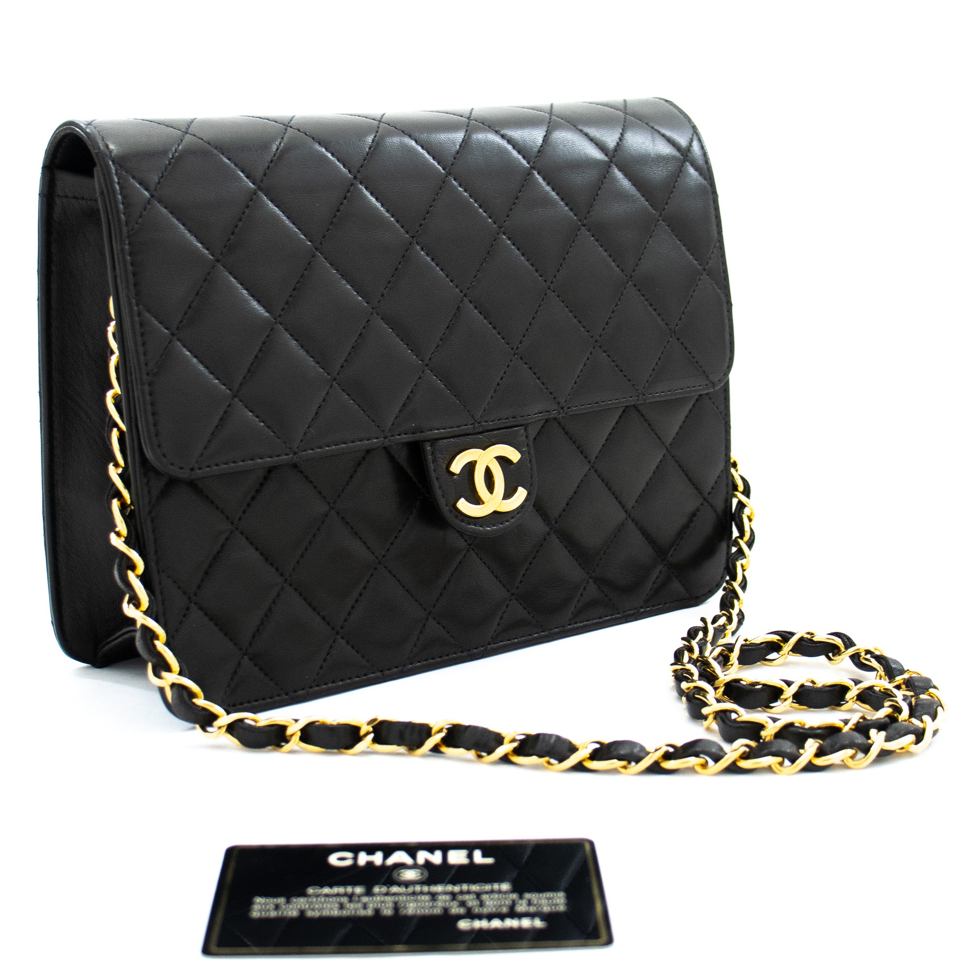 Chanel Jumbo 11 Large Chain Shoulder Bag Flap Black Lambskin Gold F98