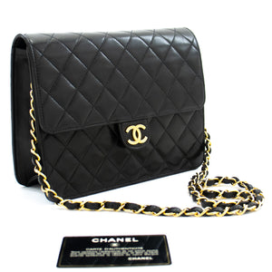 Chanel Full Chain Flap Shoulder Bag Black Clutch Quilted Lambskin
