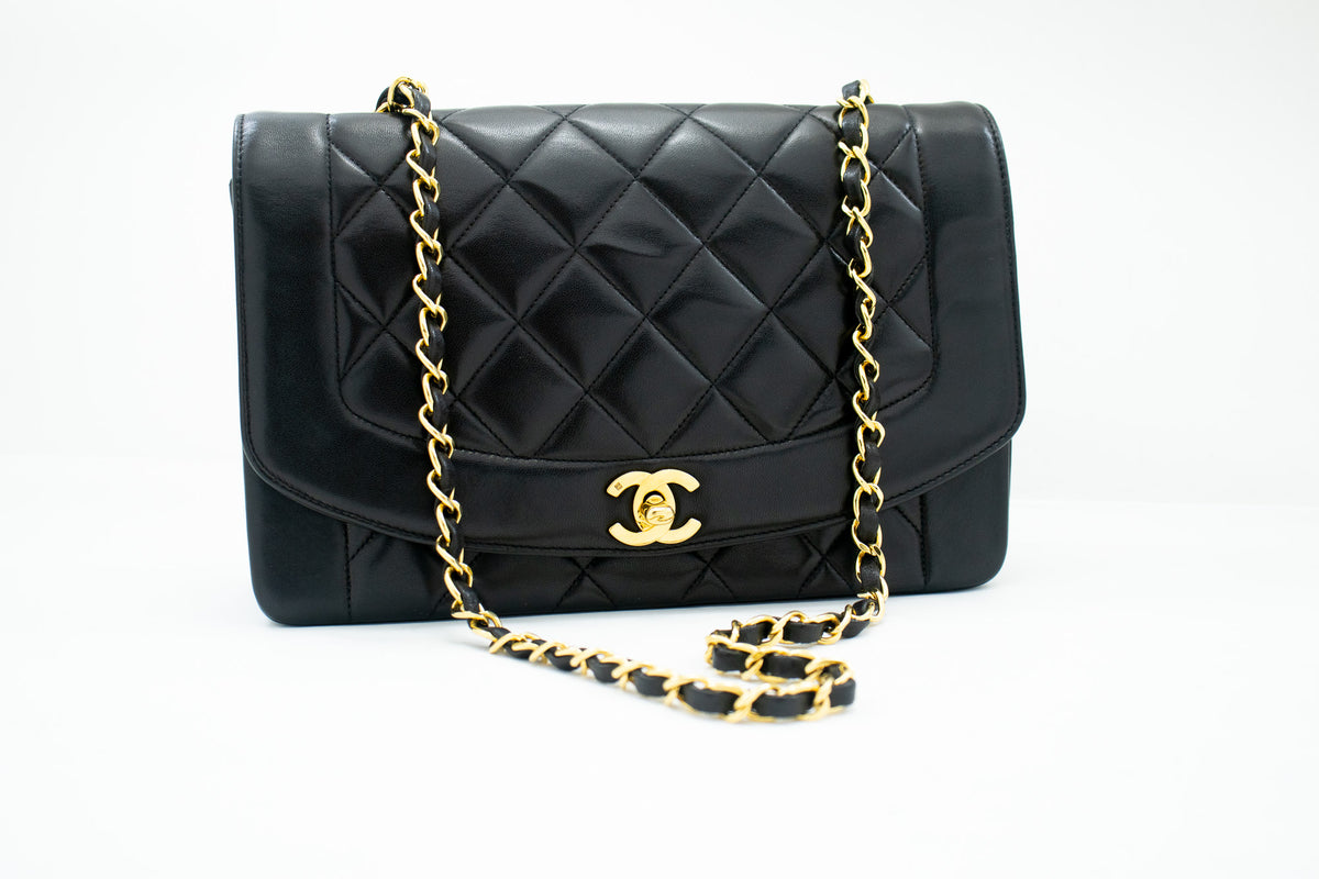 CHANEL Diana Flap Chain Shoulder Bag Black Quilted Lambskin