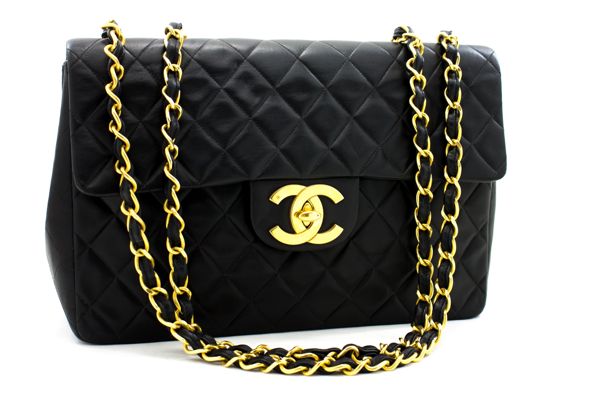 Chanel Jumbo 13 2.55 Flap Chain Shoulder Bag Black Lambskin Large G83