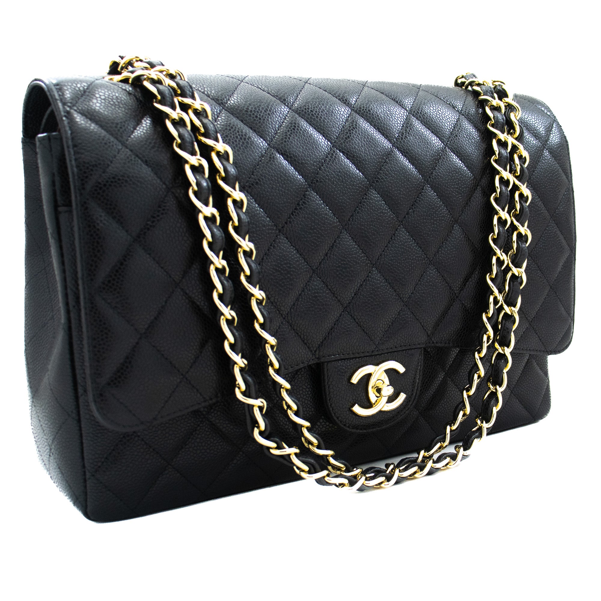 Chanel Maxi Classic Double Flap Bag in Black Quilted Caviar