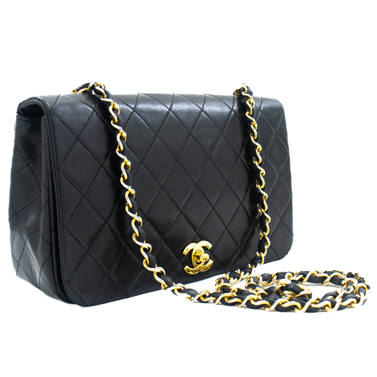 CHANEL Full Flap Chain Shoulder Bag Black Quilted Lambskin