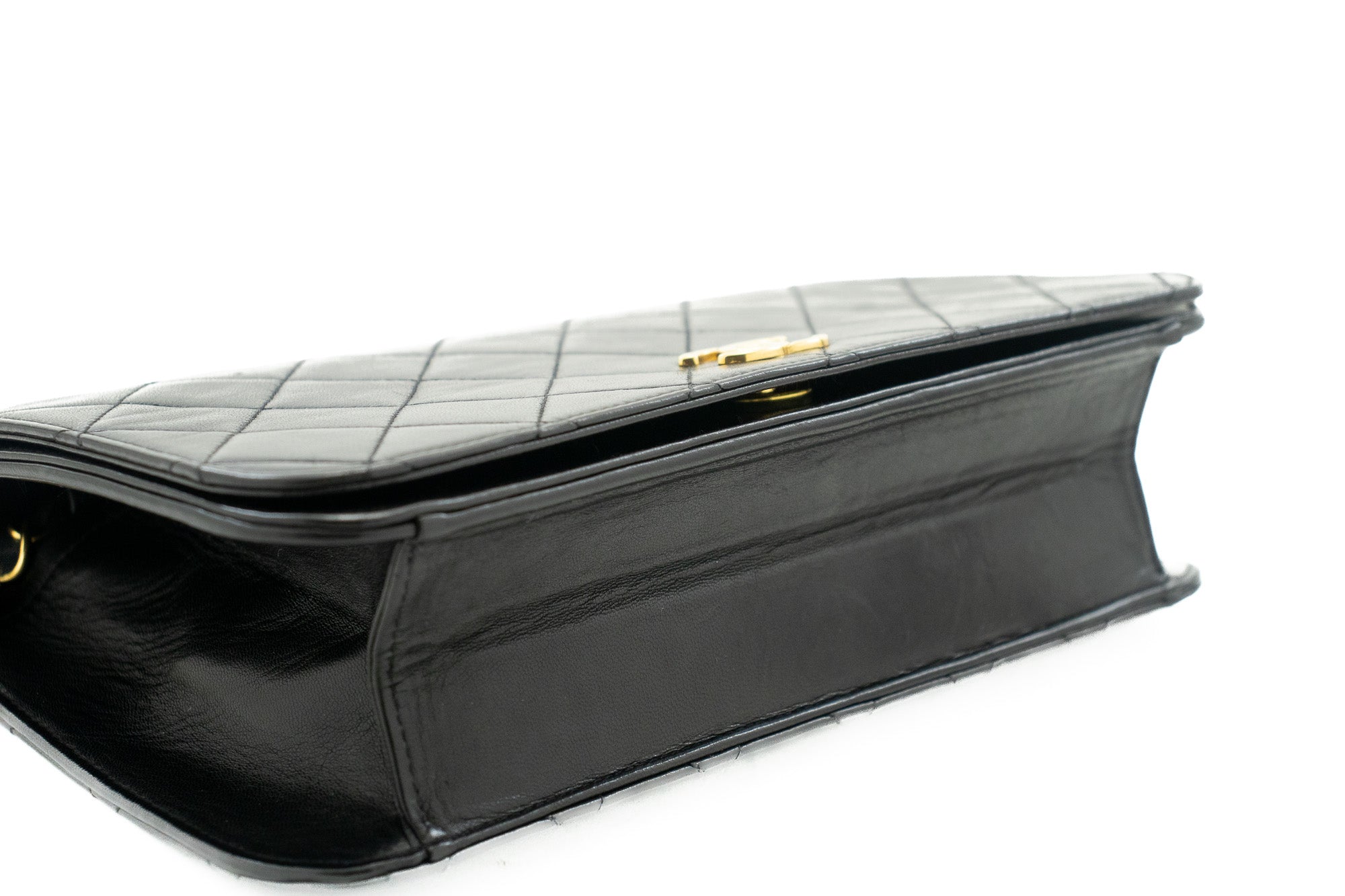 CHANEL Full Flap Chain Shoulder Bag Clutch Black Quilted Lambskin k82 –  hannari-shop