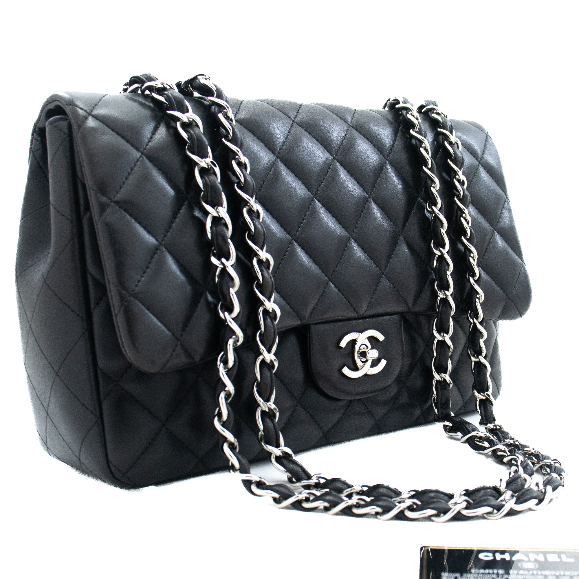 CHANEL Classic Large 11 Chain Shoulder Bag Flap Black Lambskin j42 –  hannari-shop